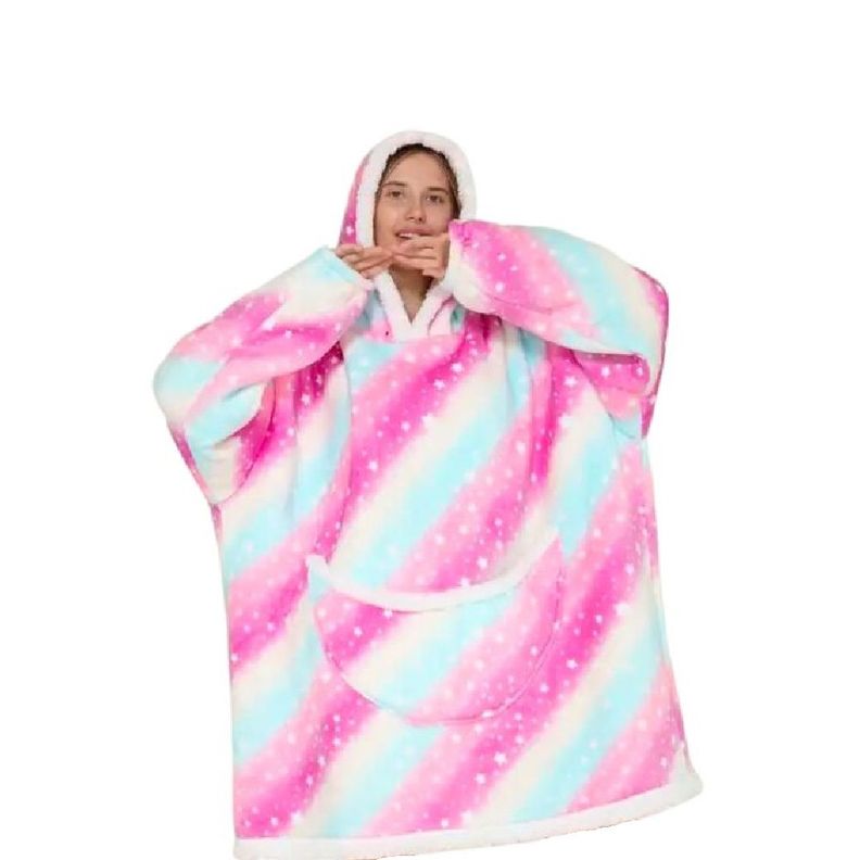 Manta con Capucha Suave Poncho Poleron Adulto Rosado-0