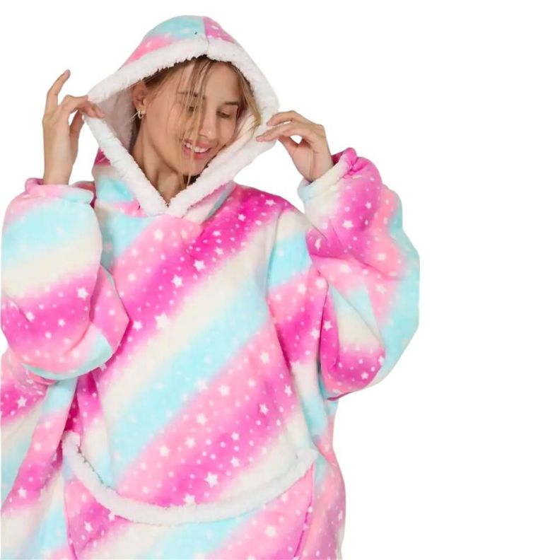 Manta con Capucha Suave Poncho Poleron Adulto Rosado-1