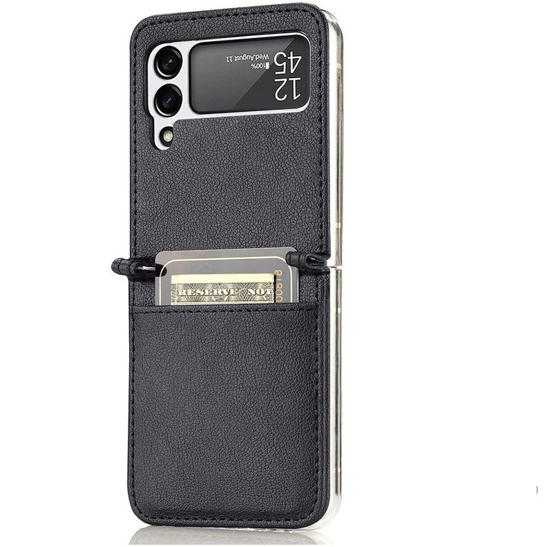 Carcasa Cuero Tpu Negra Compatible Samsung Z Flip 3 + Lámina-0