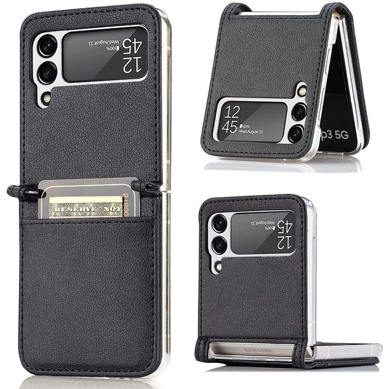 Carcasa Cuero Tpu Negra Compatible Samsung Z Flip 3 + Lámina-1