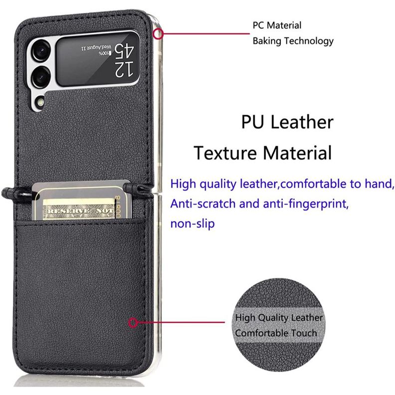 Carcasa Cuero Tpu Negra Compatible Samsung Z Flip 3 + Lámina-2