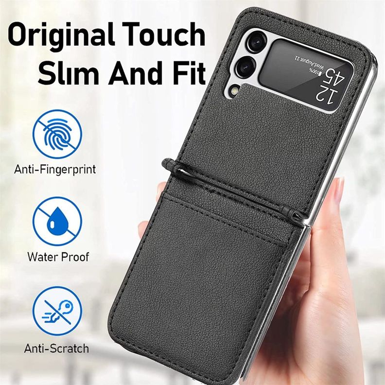 Carcasa Cuero Tpu Negra Compatible Samsung Z Flip 3 + Lámina-3