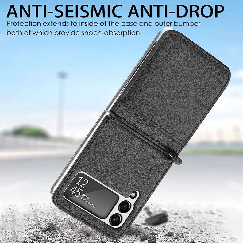 Carcasa Cuero Tpu Negra Compatible Samsung Z Flip 3 + Lámina-4