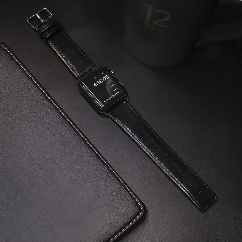Correa Compatible c/ Apple Watch 100% Cuero Negro 42/44mm-2