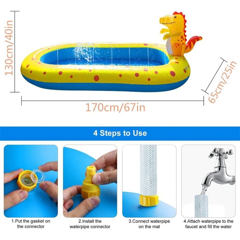Piscina Inflable con Dinosaurio Rociador de Agua 170x163x65-3