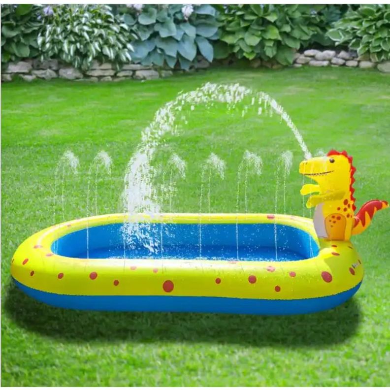 Piscina Inflable con Dinosaurio Rociador de Agua 170x163x65-4