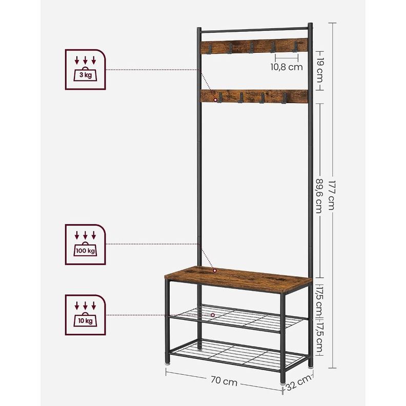 Mueble Recibidor Perchero Daven Estilo Industrial.-2