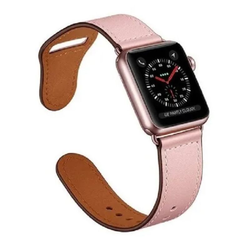 Correa Compatible c/ Apple Watch Cuero 42/44mm Rosado-0