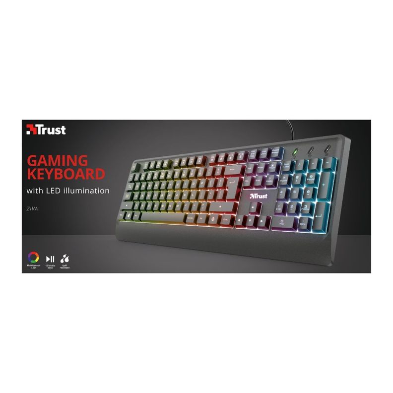 Teclado Trust Gaming Led Retroiluminado Ziva Es-7