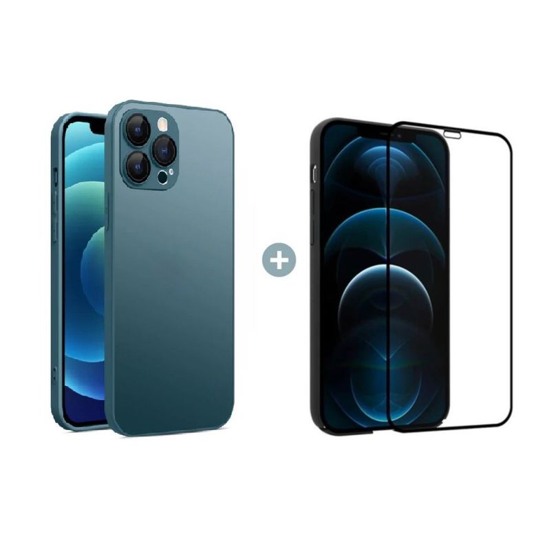 Carcasa Para iPhone 14 Metálica Antishock Azul + Lámina-1