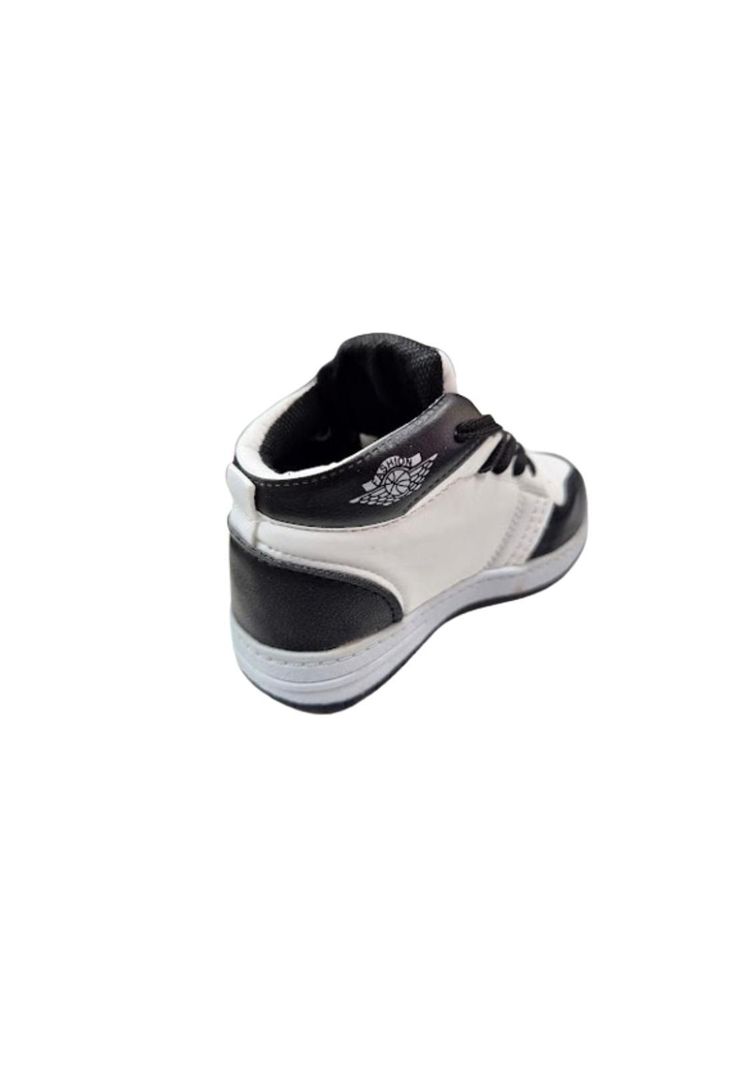 Zapatilla Con Caña Niño Blanco Negro-2
