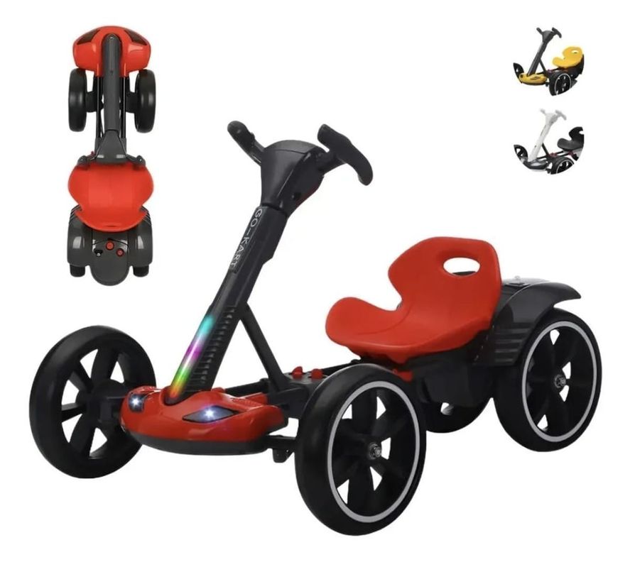 Auto Electrico Go Kart Ajustable Plegable Luces Y Bluetooth Rojo