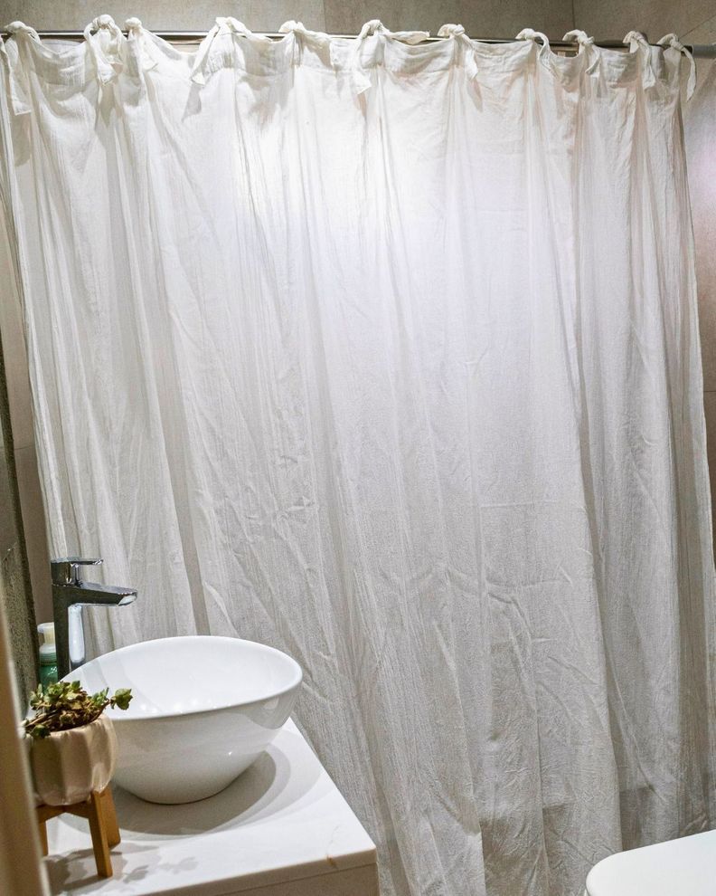 Cortina de baño 190x190 de gasa 100% algodón Off White-2