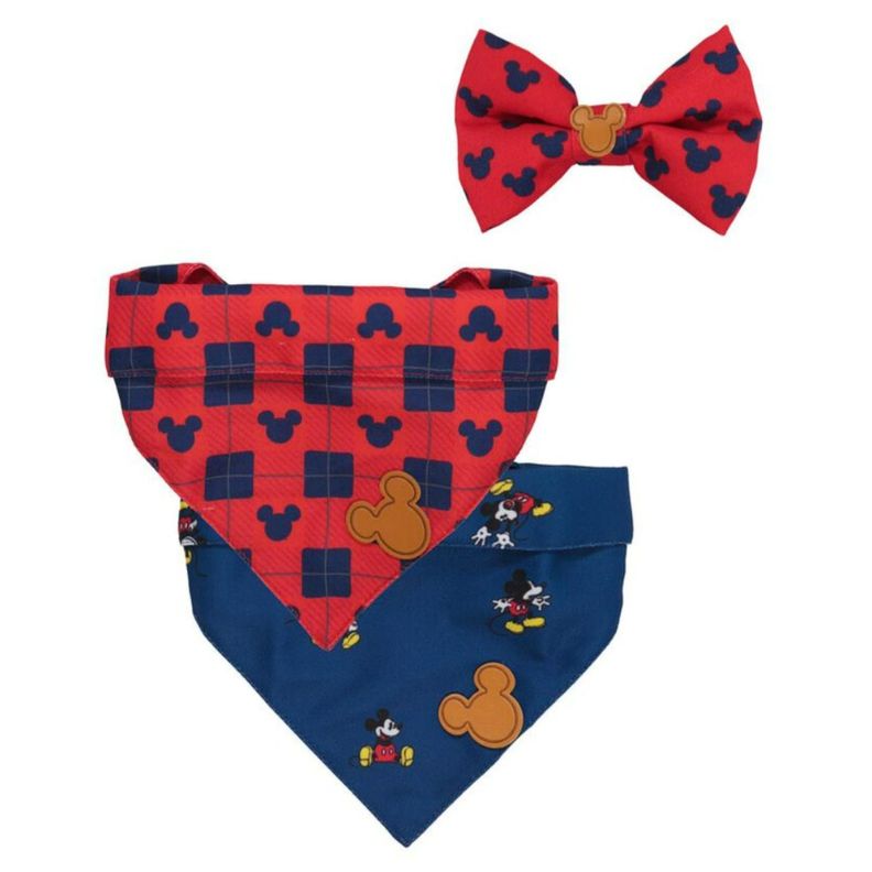 Pack Bandana Y Moño Para Perros Mascotas Mickey Colores-1