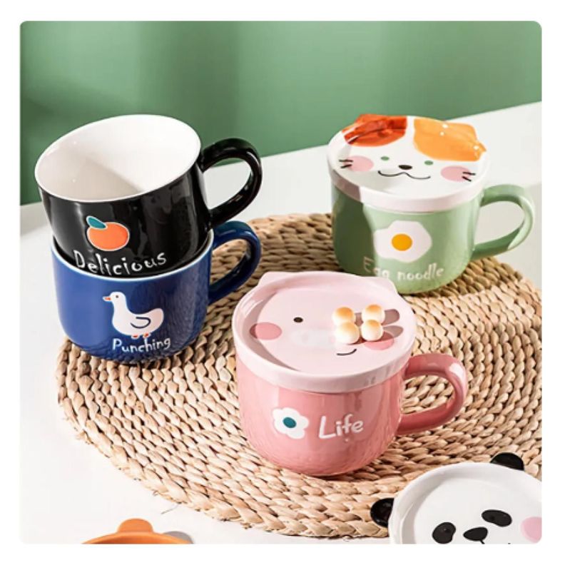 Tazon Taza Mas Plato De Ceramica Negro Panda-1