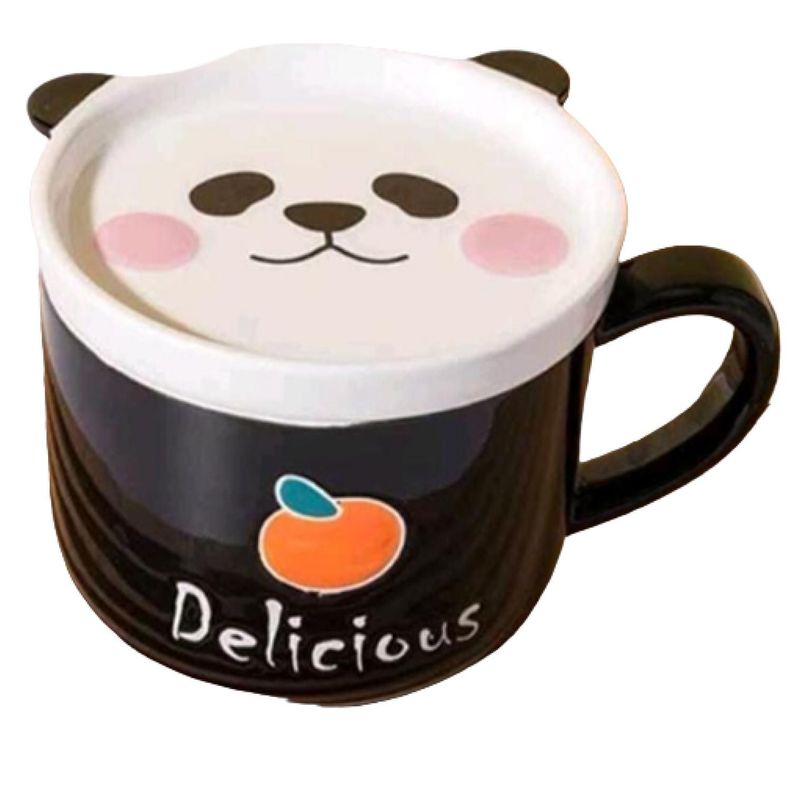 Tazon Taza Mas Plato De Ceramica Negro Panda-0