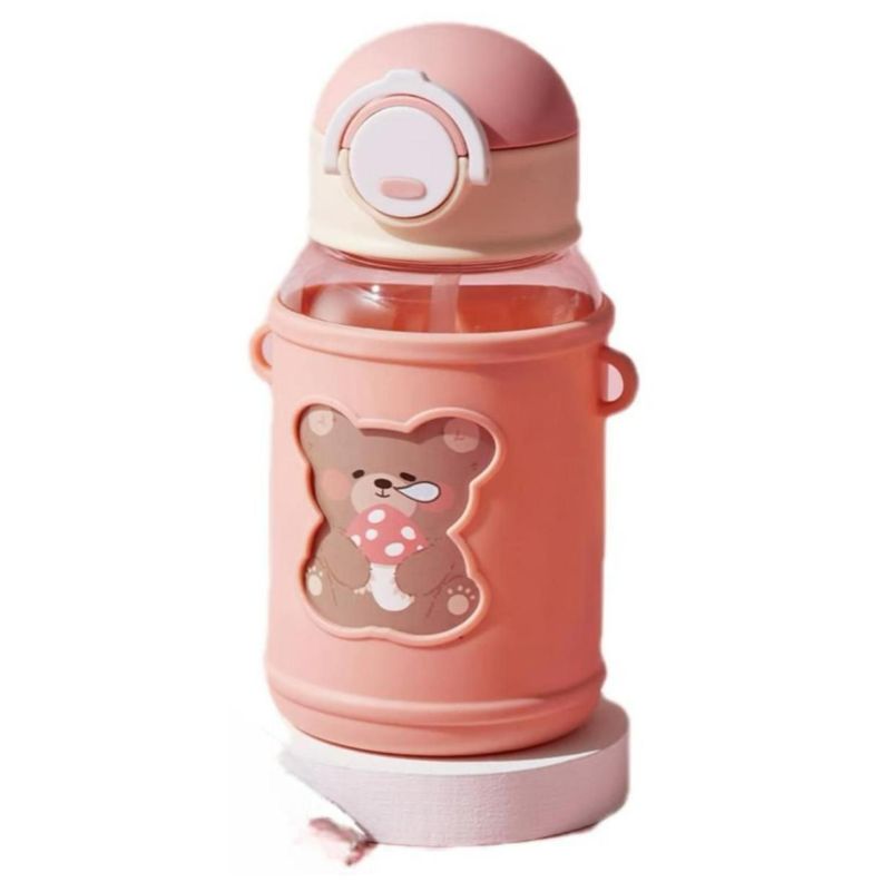 Botella De Agua Portatil 620ml Osito Kawaii Rosado Infantil-0