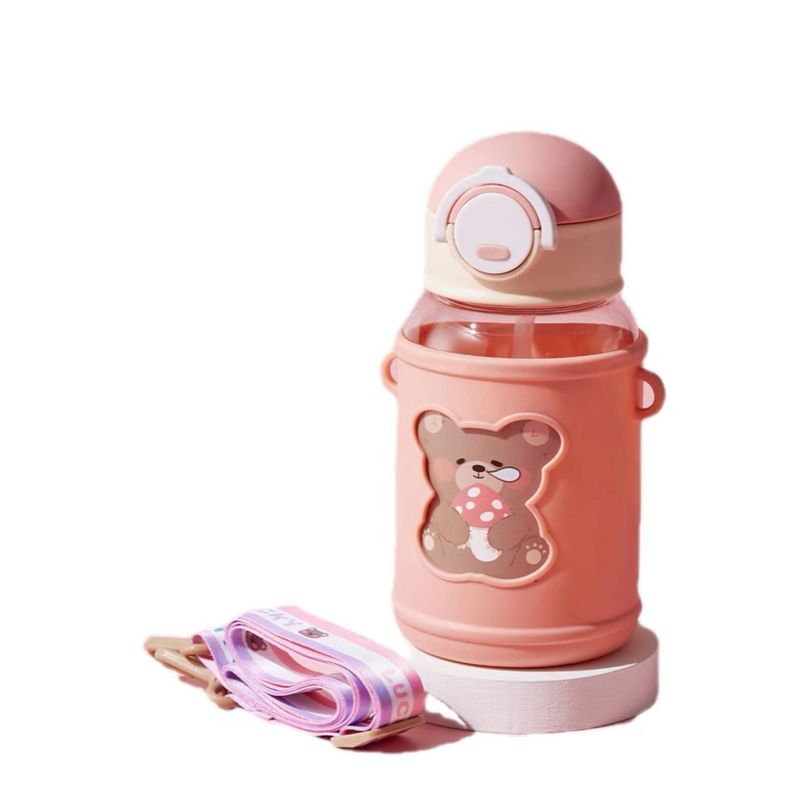 Botella De Agua Portatil 620ml Osito Kawaii Rosado Infantil-1