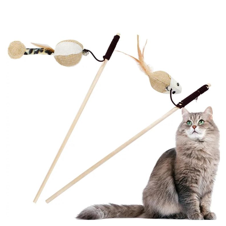 Juguete Varita Con Bola Y Raton Para Gatos Mascotas-1