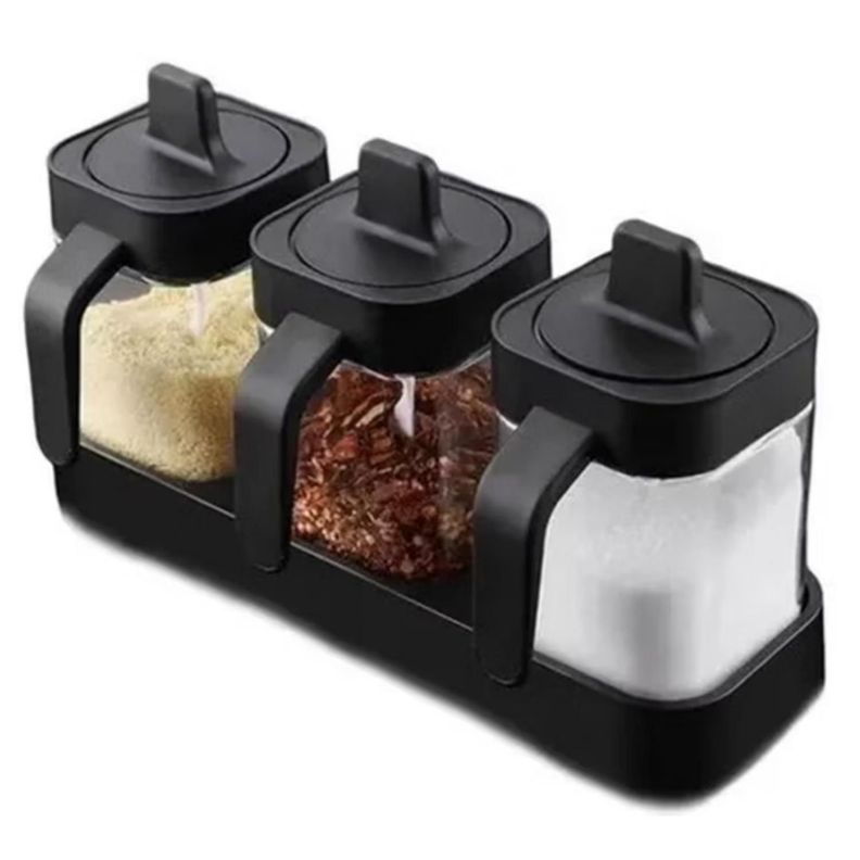Set De 3 Condimenteros Especieros De Vidrio 400ml-0