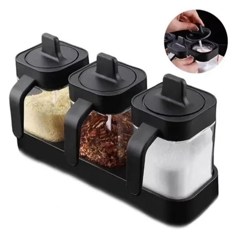 Set De 3 Condimenteros Especieros De Vidrio 400ml-2