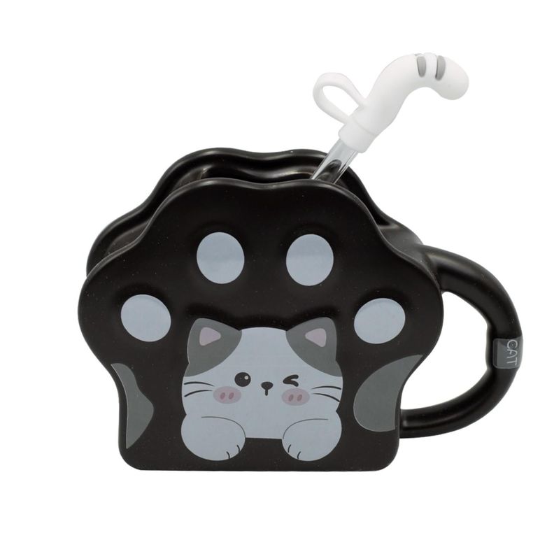 Tazon Taza De Ceramica Con Bombilla Huella Gatito -0