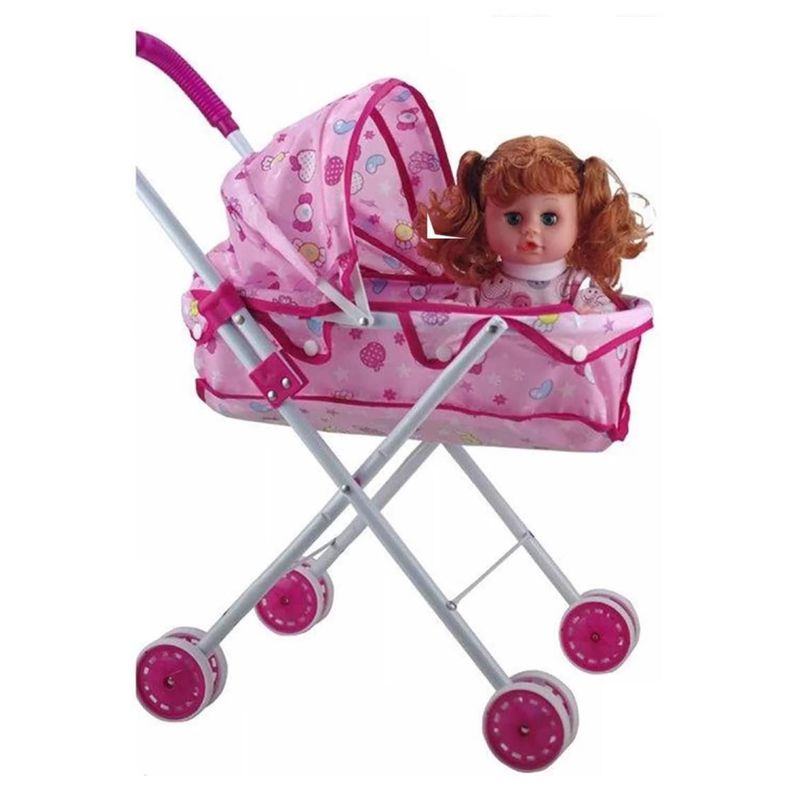 Juguete Muñeca Con Carrito Rosada Infantil-0