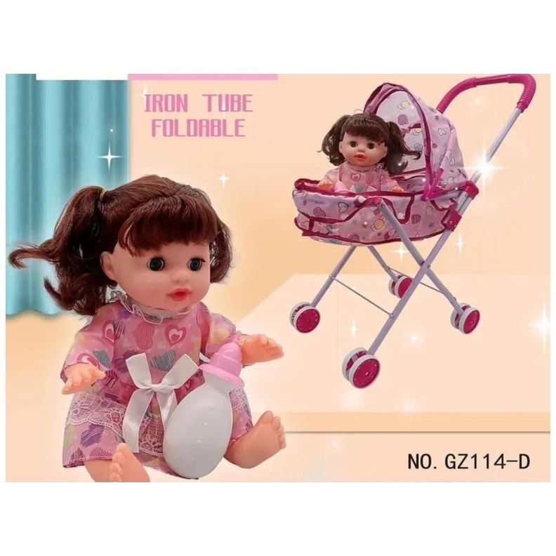Juguete Muñeca Con Carrito Rosada Infantil-1