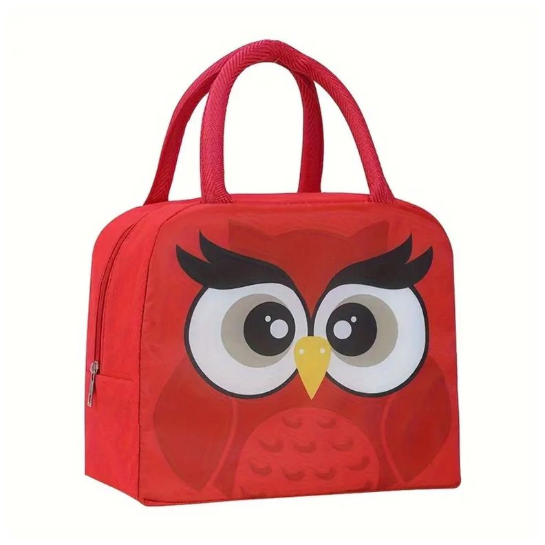Lonchera Bolsa Termica 23x10x29cm Buho Rojo Kawaii-0