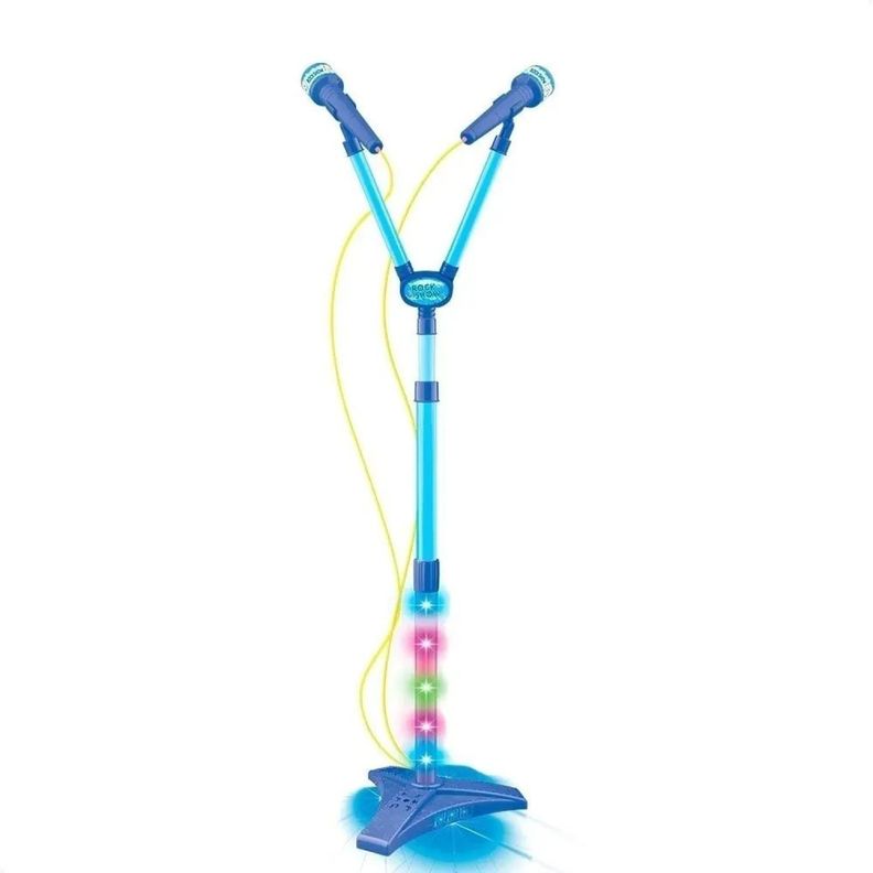 Juguete Microfono Doble Karaoke Con Luces Azul Infantil-0