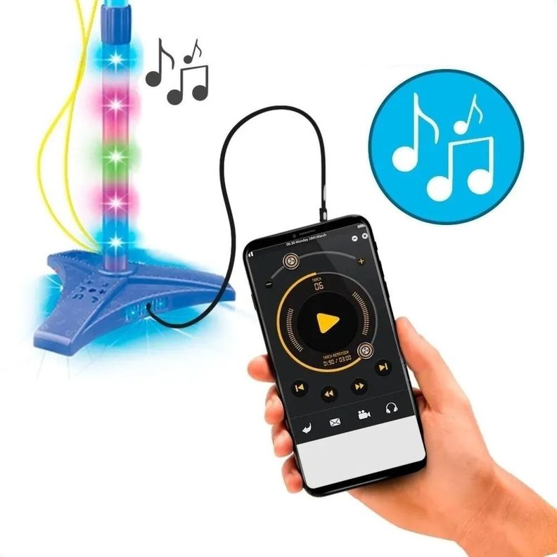 Juguete Microfono Doble Karaoke Con Luces Azul Infantil-2