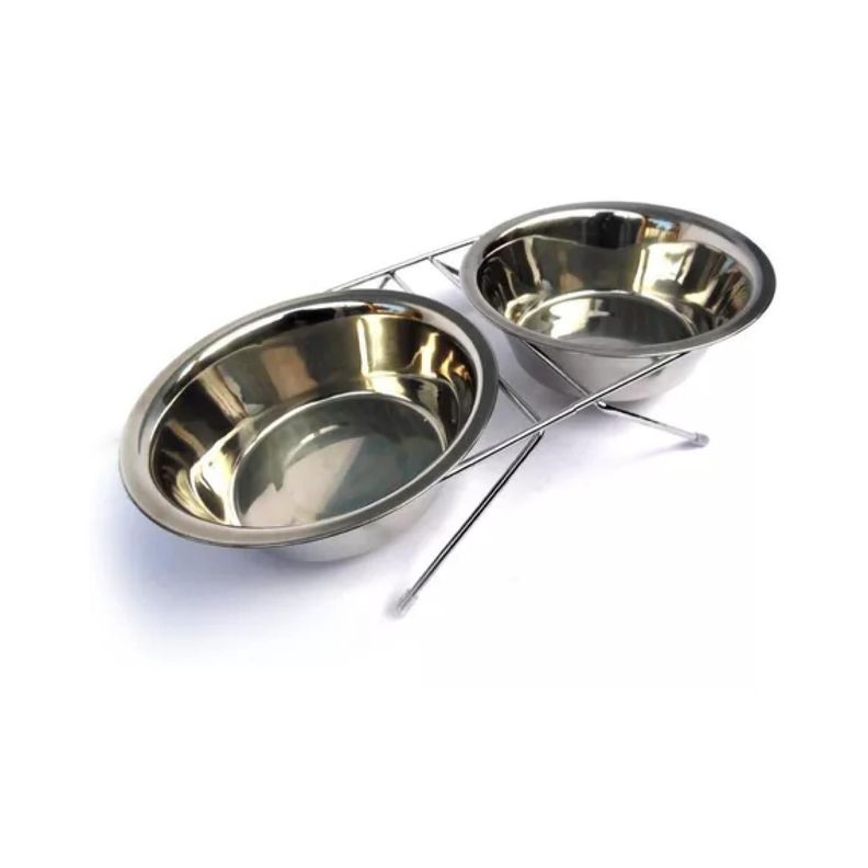 Set 2 Platos De Alimento Y Agua Para Mascotas Con Base Aluminio-0