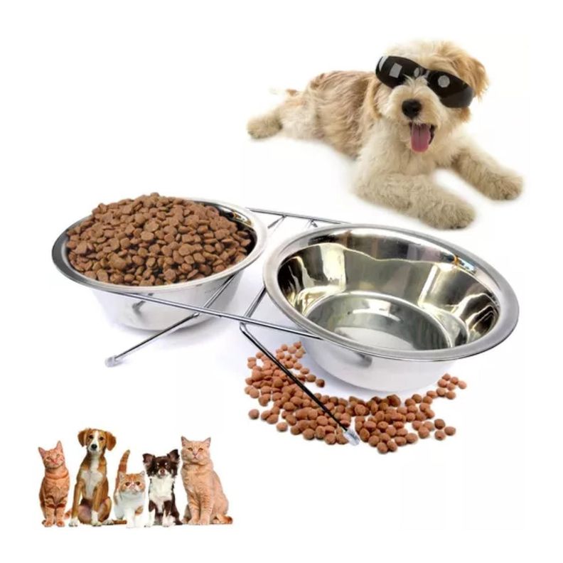 Set 2 Platos De Alimento Y Agua Para Mascotas Con Base Aluminio-2