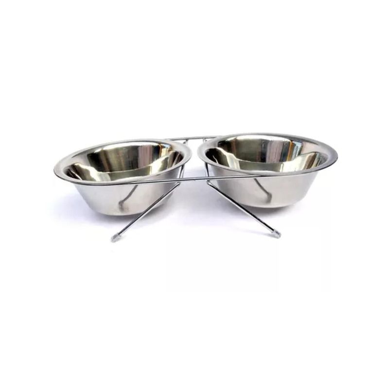 Set 2 Platos De Alimento Y Agua Para Mascotas Con Base Aluminio-1