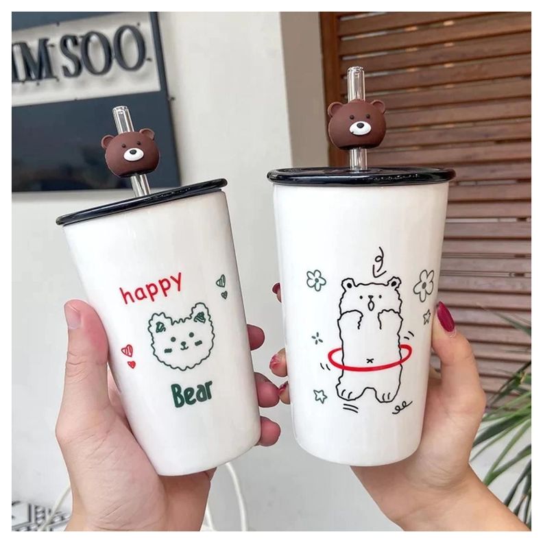Tazon Taza 400ml Bombilla Ceramica Ositos-2