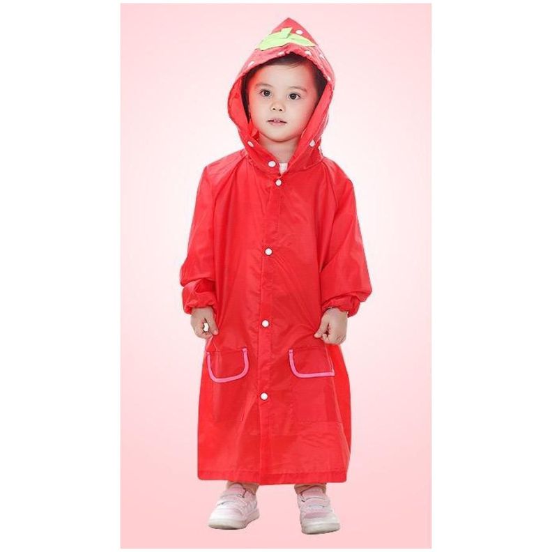 Poncho Impermeable Con Gorro Para Lluvia Infantil Rojo-1