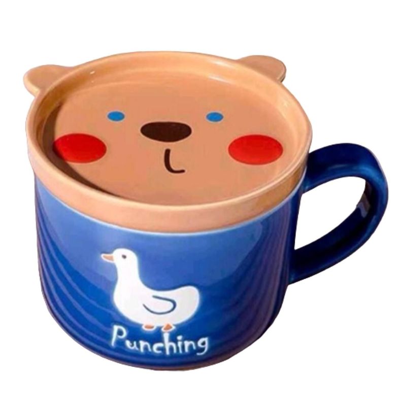 Tazon Taza Mas Plato De Ceramica Azul Oso Japones-0