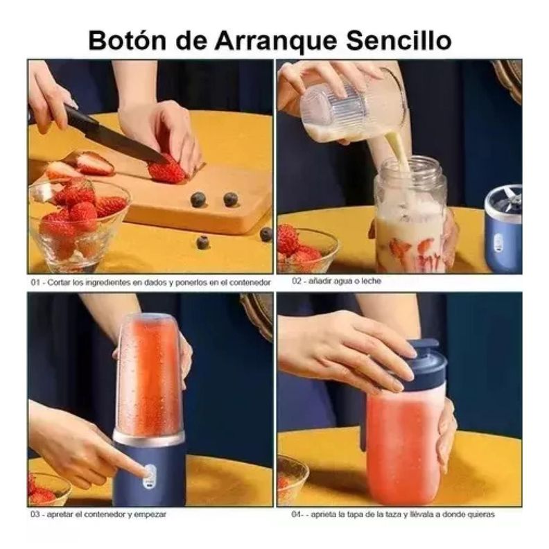 Licuadora De Vasos Portatil Recargable USB C 400ml 40W-4