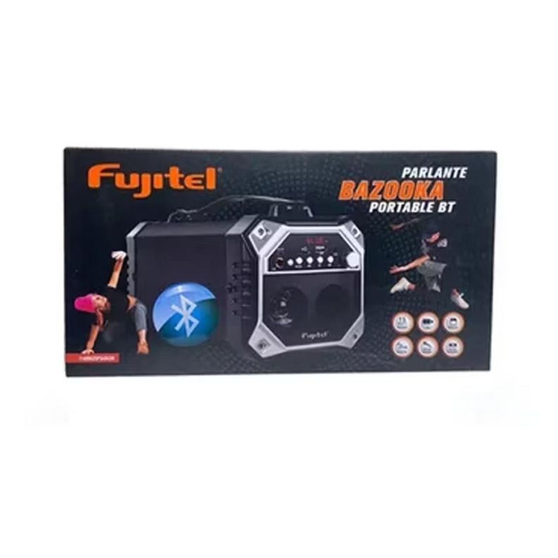 Parlante Bazooka Bluetooth USB AUX 15W RMS Negro Fujitel-2