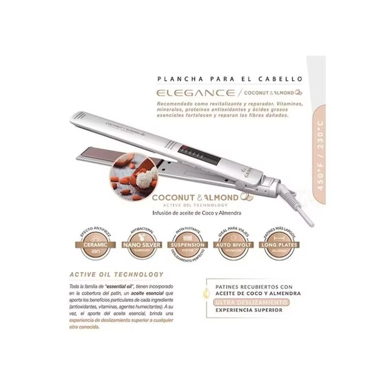 Alisador Plancha De Pelo 230°C Ceramica Coconut LED Gama-3