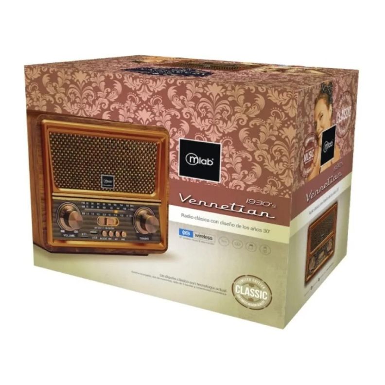 Radio Parlante Bluetooth AUX USB FM AM SW Vintage Vennetian Mlba-3