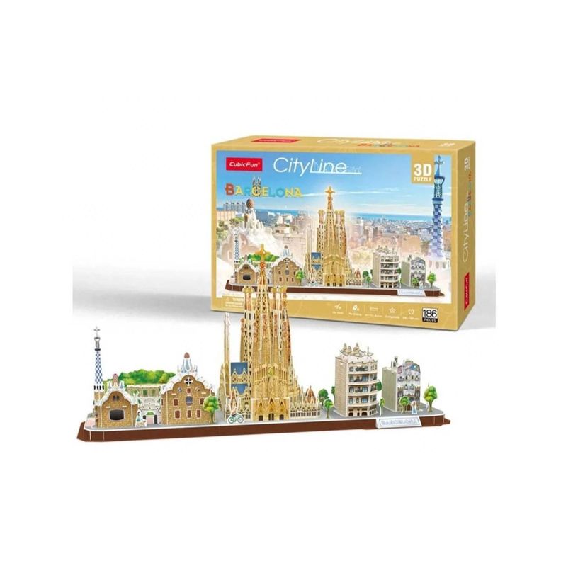 Juguete Puzzle 3D City Line Barcelona 186 Piezas 54x26x17cm-0