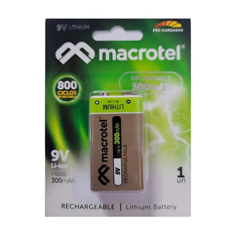 Pila Bateria 9V Litio 300mAh Recargable Macrotel-1