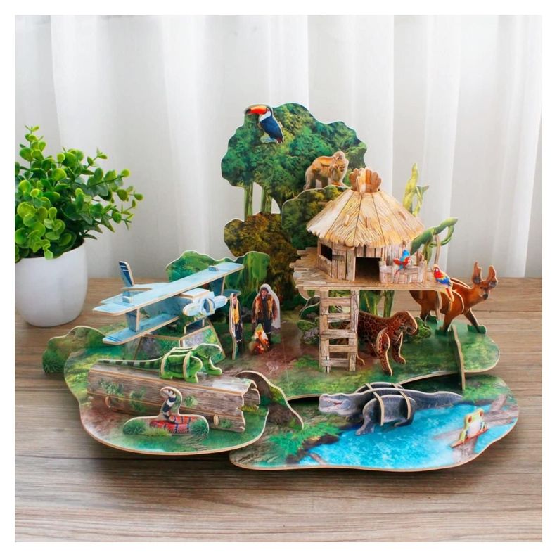 Juguete Puzzle Armable 3D Selva Amazon Bosque 63 Piezas-4