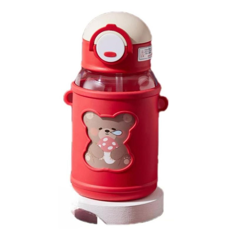 Botella De Agua Portatil 620ml Osito Kawaii Rojo Infantil-0