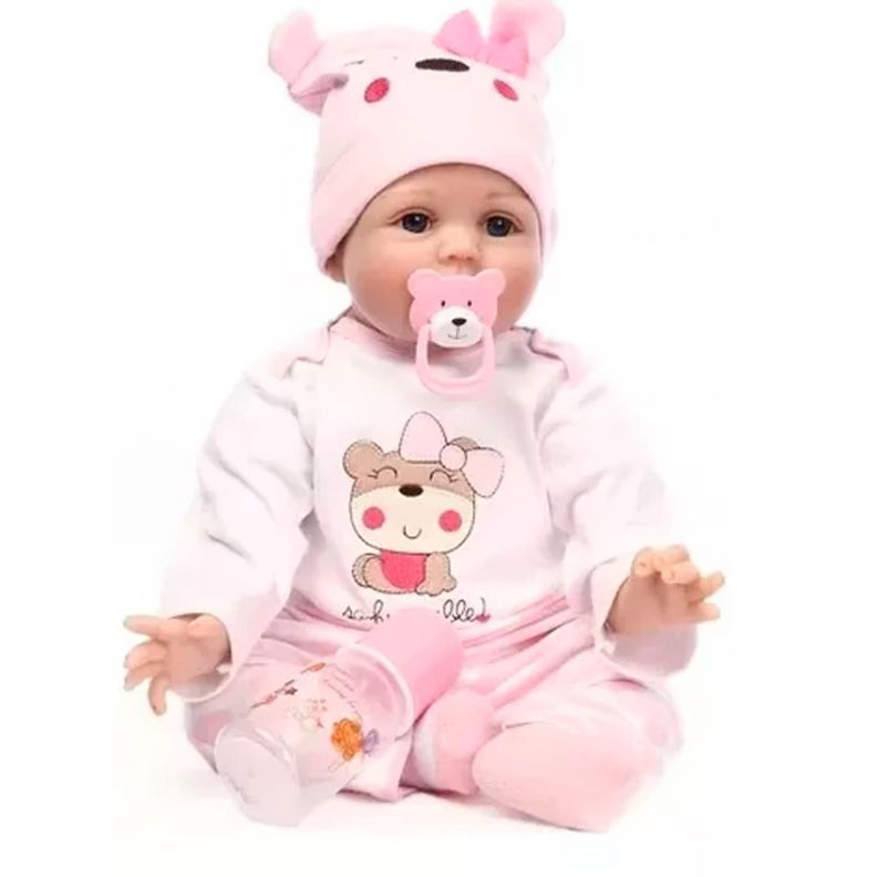 Juguete Muneca Realista 55cm Pijama Rosado Infantil