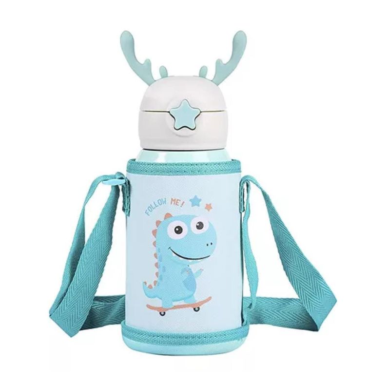 Botella De Agua Portatil 500ml Dino Kawaii Azul Infantil-0