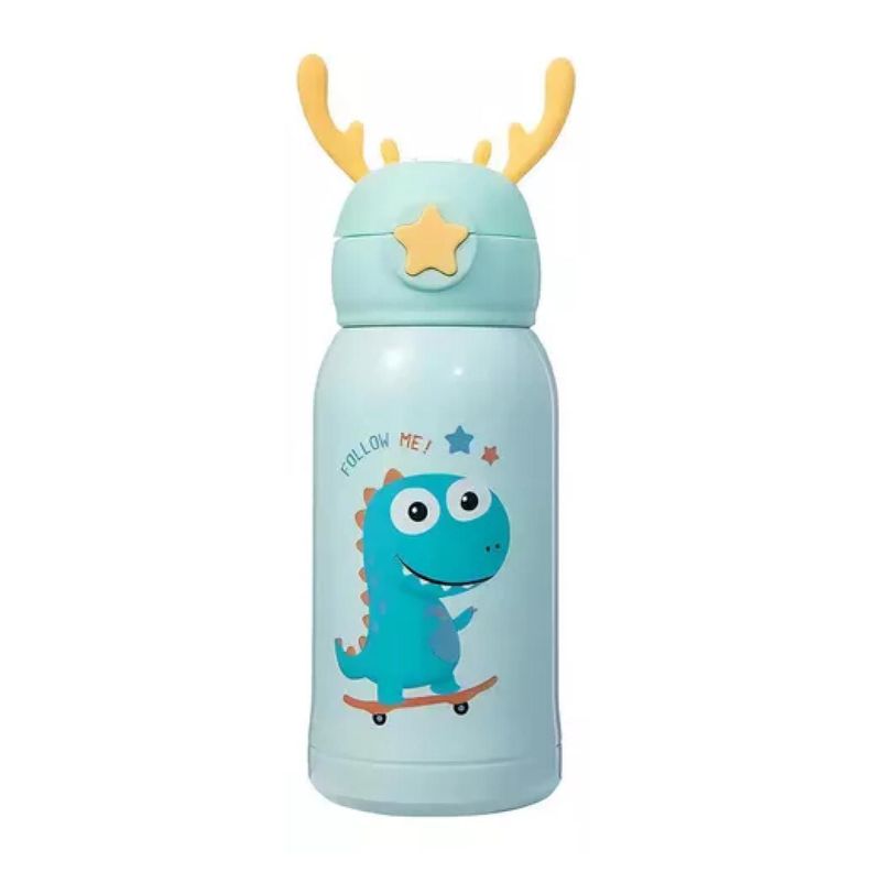 Botella De Agua Portatil 500ml Dino Kawaii Azul Infantil-1