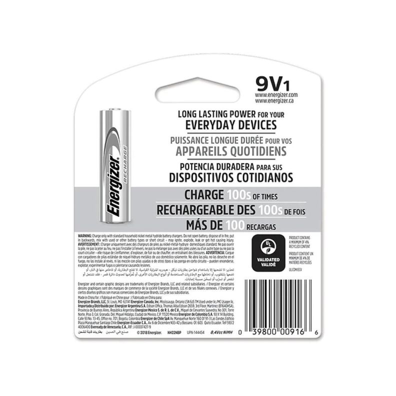 Pila Bateria 9V Litio 150mAh Recargable Energizer-2
