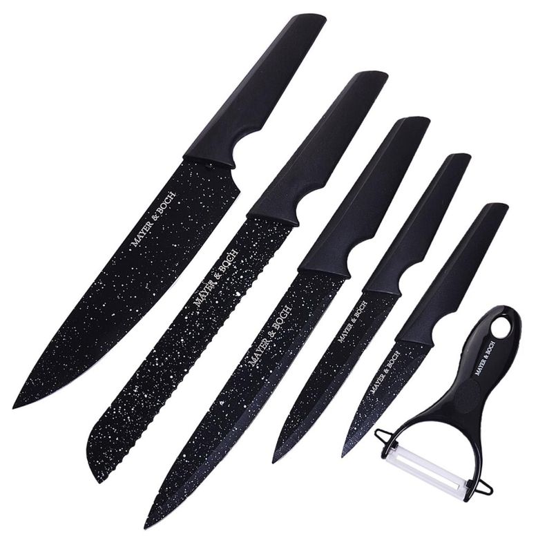 Set De Cuchillos Profesionales Con Pelador Negro-1